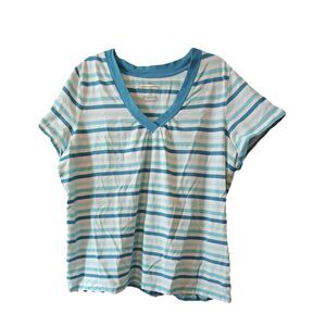 Venezia Plus Size Womens Striped V-neck Cotton Tee Shirt Size 26/28
